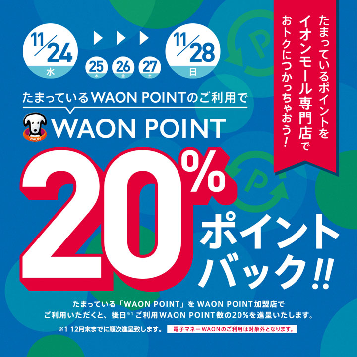 たまっているWAON POINTのご利用でWAON POINT20%ポイントバック!!