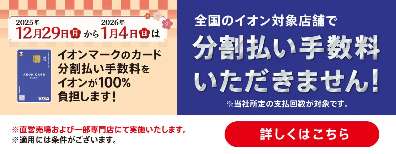 イオンマークのカード分割払い手数料をイオンが100%負担します!