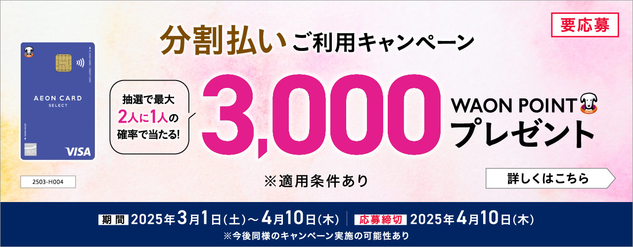 抽選で最大2人に1人の確率で3,000WAON POINTが当たる！分割払いご利用キャンペーン