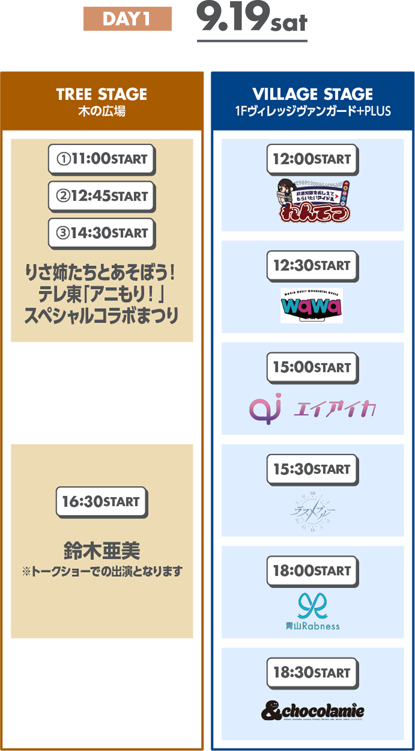 DAY1 9.19sat のタイムテーブル
