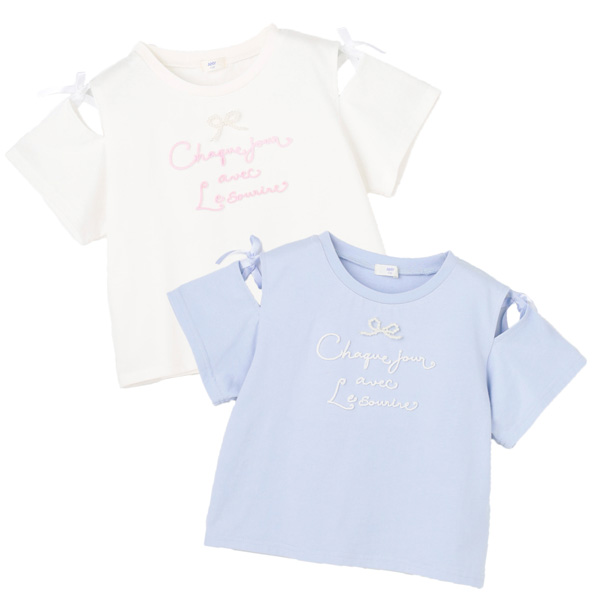 肩あきロゴ刺繍Tシャツ