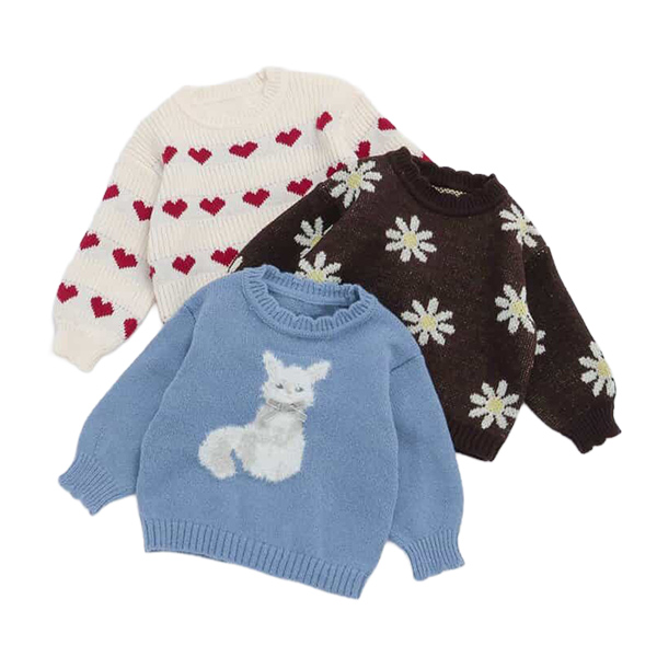 ハート・フラワー・ネコモチーフニット